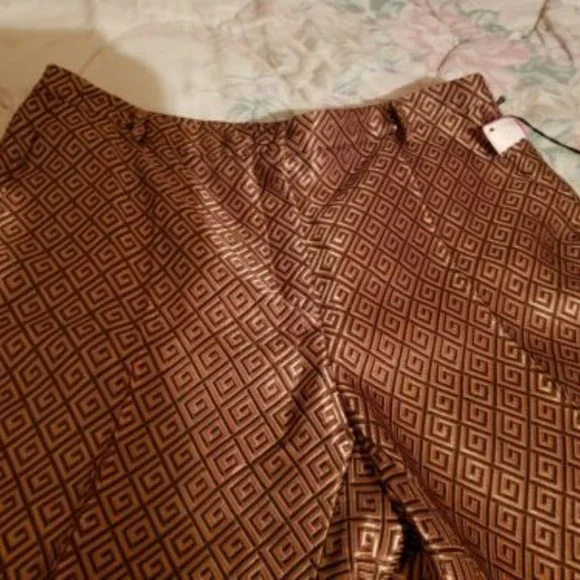 Atos Lombardini Gold & Brown Metallic Greek KeyTrousers - Picture 5 of 8